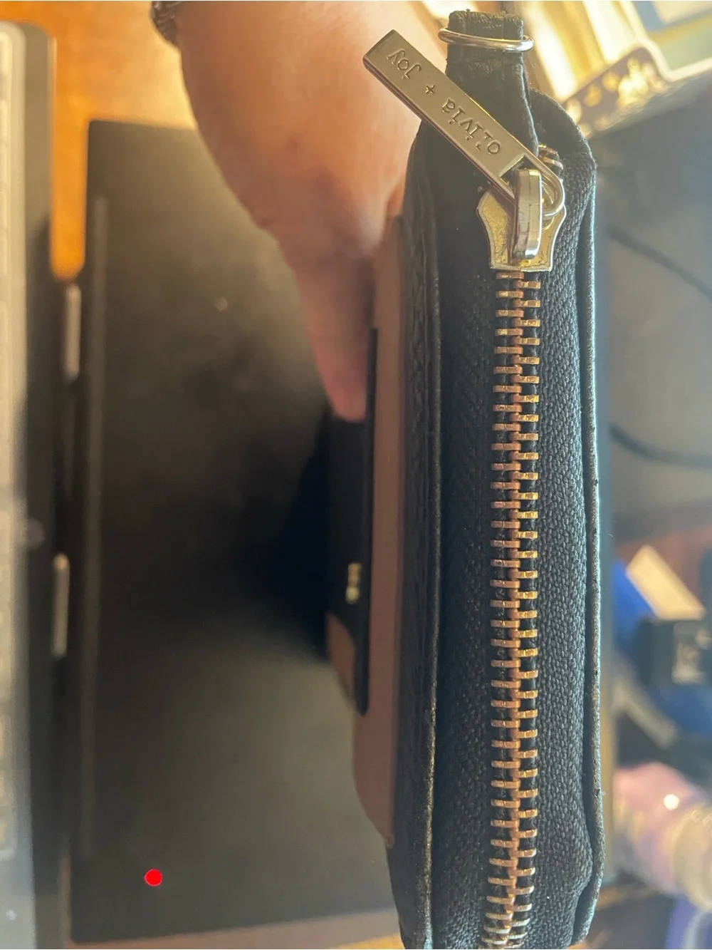 Olivia + Joy Black and Tan Wallet - Zip Closure